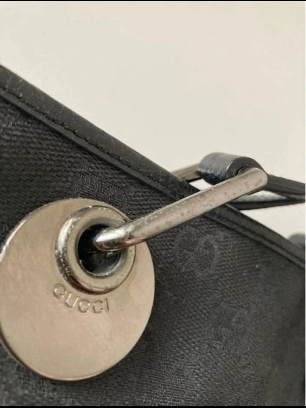 Gucci Black Monogram Tote with Silver-Tone Rings